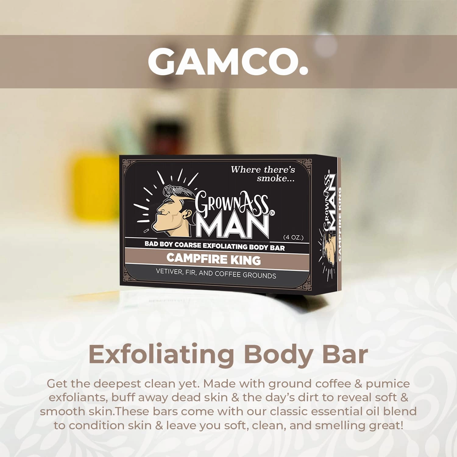 Exfoliating Body Bars - Solid Soap with Natural Oils & Gentle Scrub - Plastic Free & Eco-Friendly, Natural & Organic for All Skin, 4oz Bar - Campfire King - Coarse Exfoliant, 6-Pack