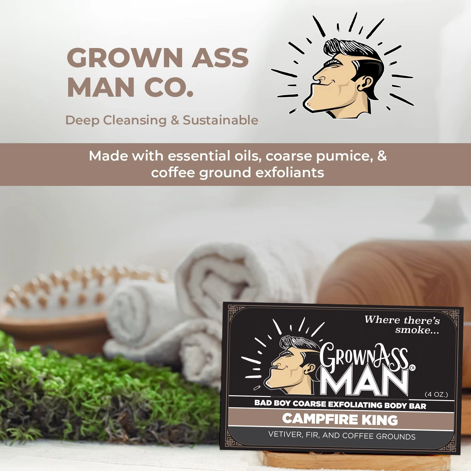 Exfoliating Body Bars - Solid Soap with Natural Oils & Gentle Scrub - Plastic Free & Eco-Friendly, Natural & Organic for All Skin, 4oz Bar - Campfire King - Coarse Exfoliant, 6-Pack