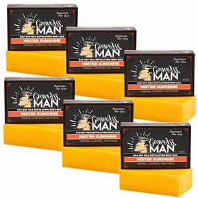 Exfoliating Body Bars - Solid Soap with Natural Oils & Gentle Scrub - Plastic Free & Eco-Friendly, Natural & Organic for All Skin, 4oz Bar - Mister Sunshine - Mild Exfoliant, 6-Pack