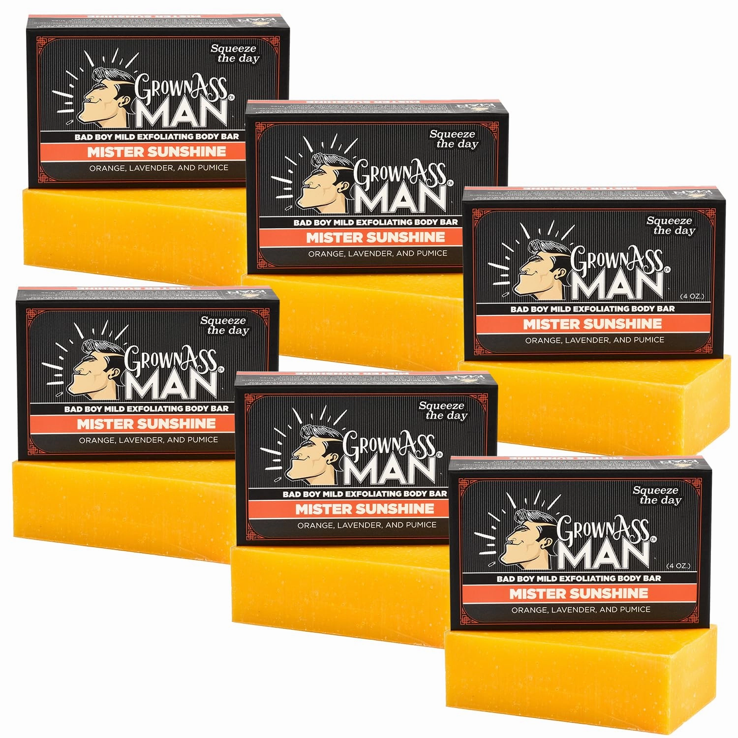 Exfoliating Body Bars - Solid Soap with Natural Oils & Gentle Scrub - Plastic Free & Eco-Friendly, Natural & Organic for All Skin, 4oz Bar - Mister Sunshine - Mild Exfoliant, 6-Pack