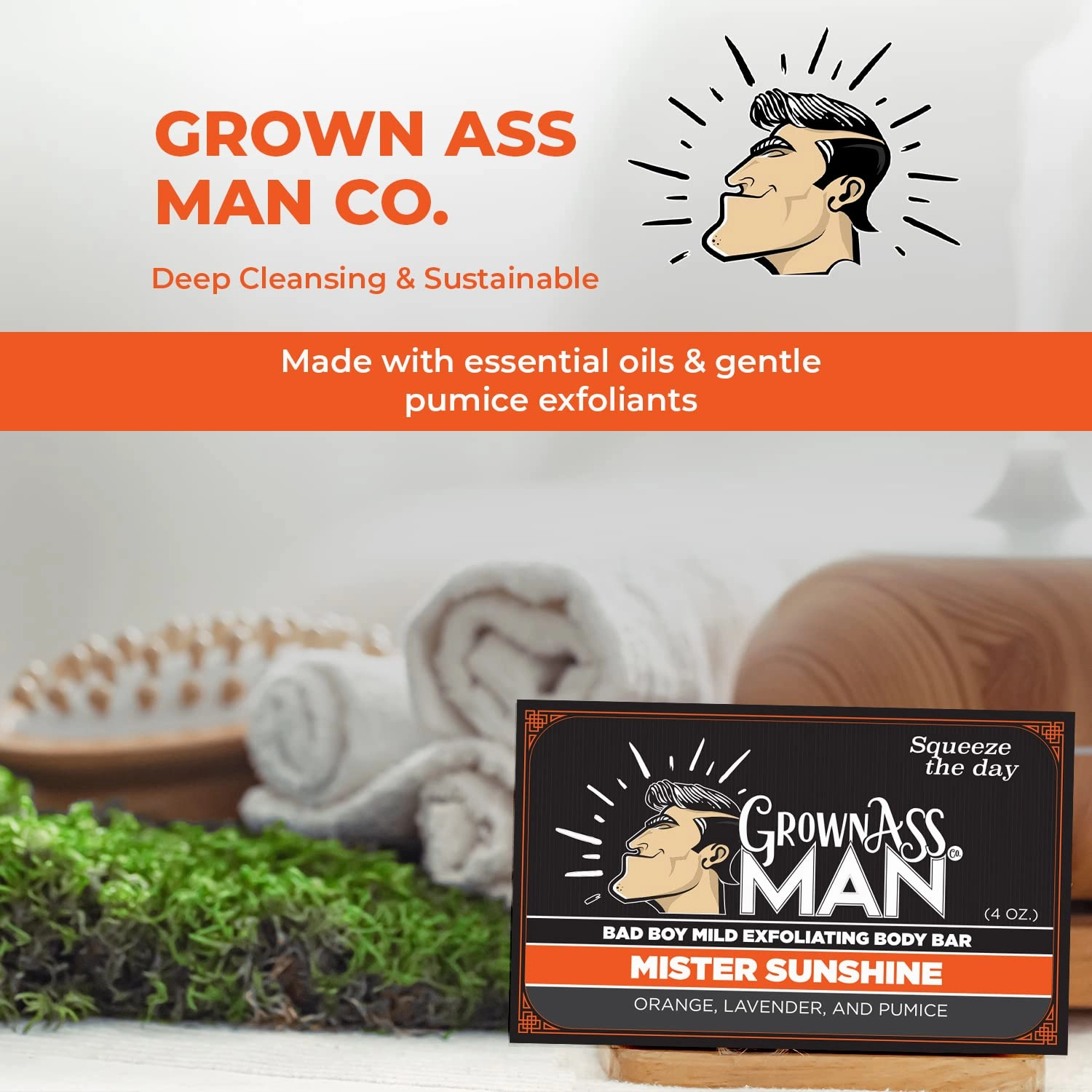 Exfoliating Body Bars - Solid Soap with Natural Oils & Gentle Scrub - Plastic Free & Eco-Friendly, Natural & Organic for All Skin, 4oz Bar - Mister Sunshine - Mild Exfoliant, 6-Pack