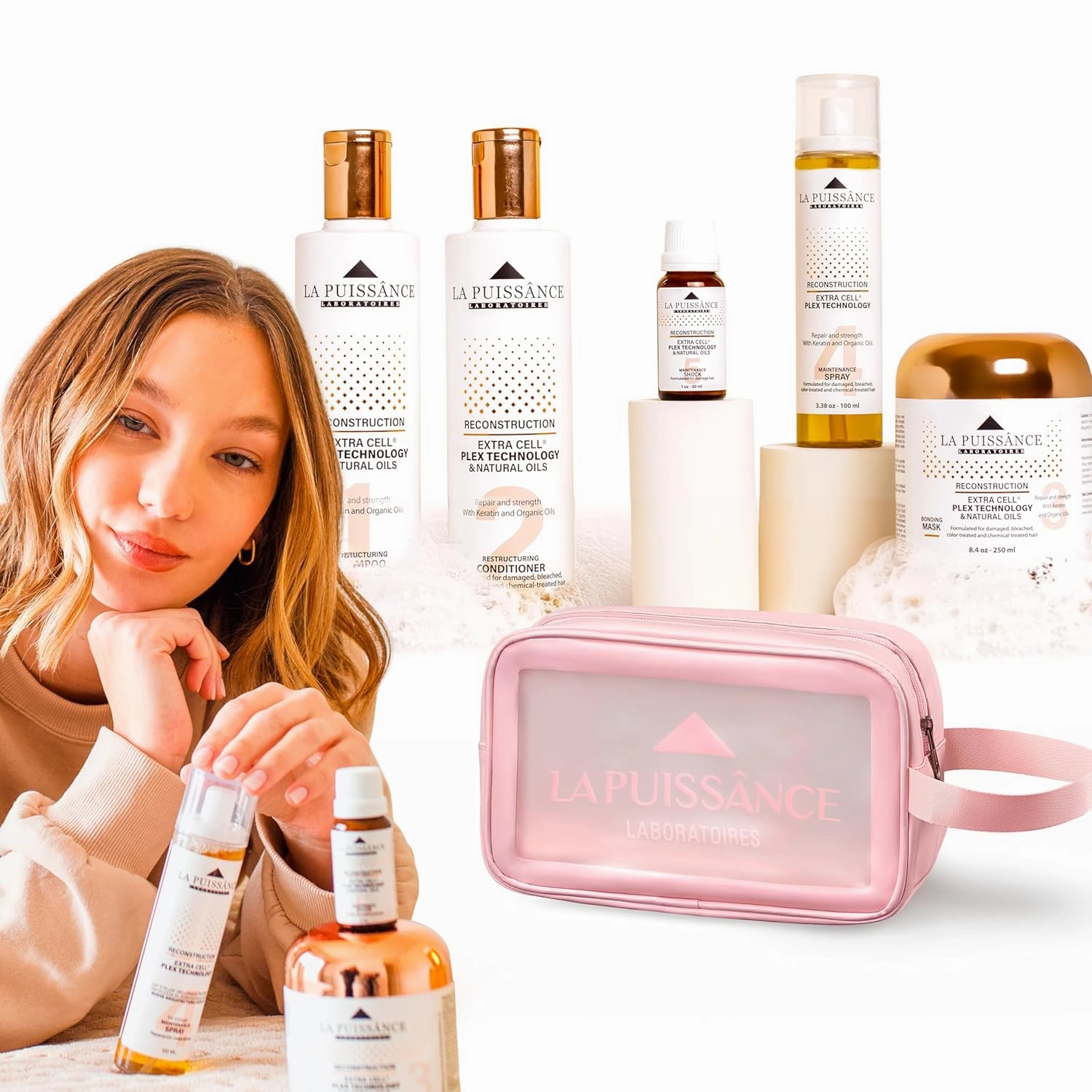 Extra Cell Plex Complete Hair Repair - 5-Step Deep Repair Kit for Severely Damaged Hair - Includes Shampoo, Conditioner, Mask, Spray, Ampoule - For Home and Salone Use