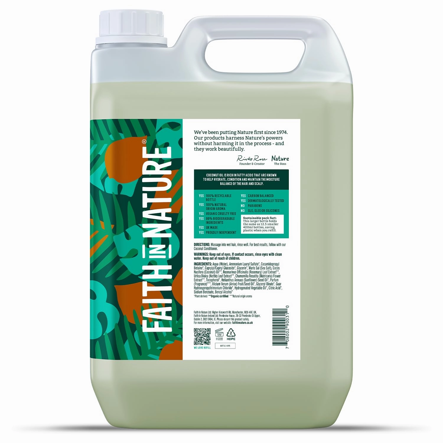 FAITH IN NATURE Natural Shampoo - Vegan & Cruelty Free, No SLS or Parabens - 169 fl oz Refill Pack, Coconut