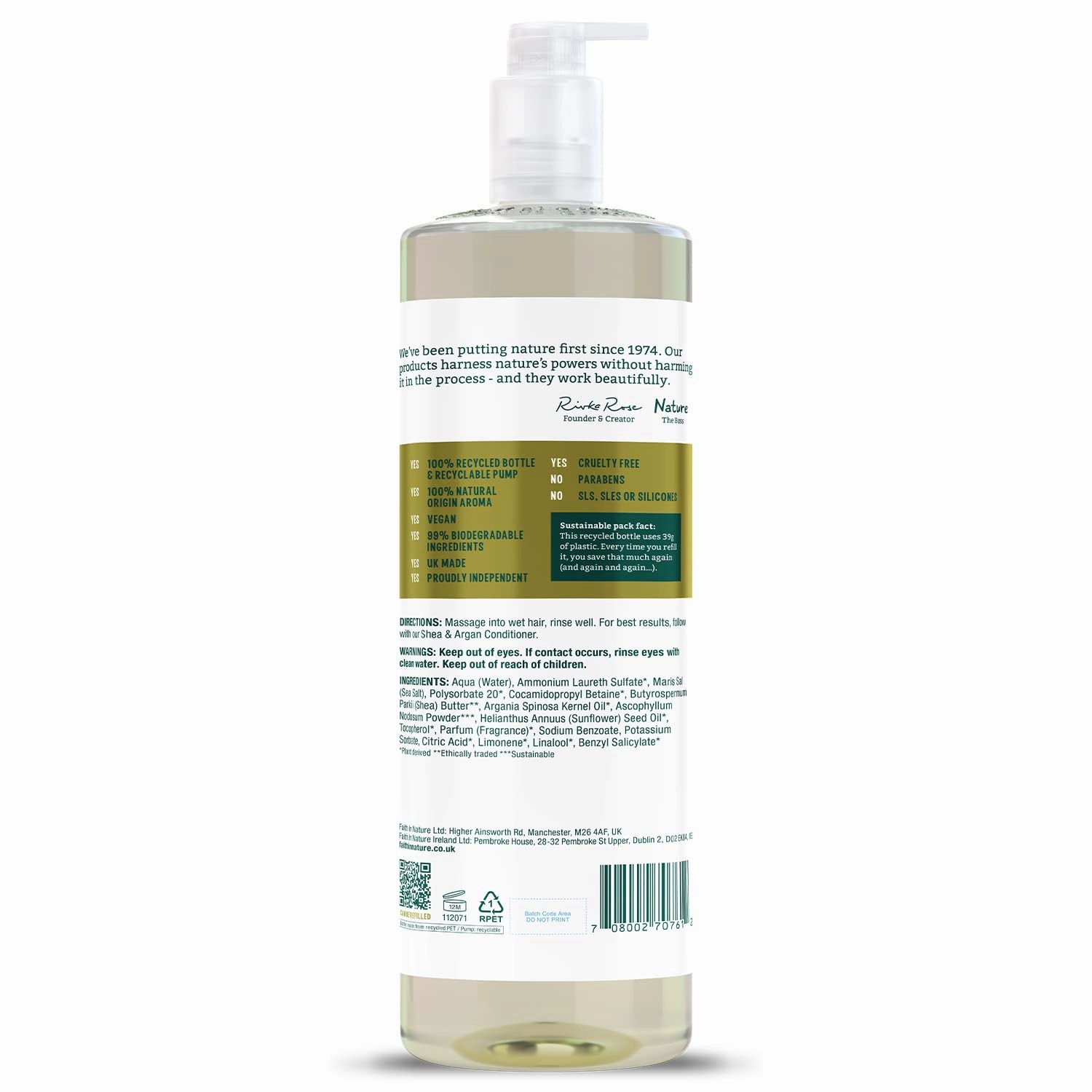 FAITH IN NATURE Natural Shampoo - Vegan & Cruelty Free, No SLS or Parabens - 33.8 fl oz Family Sized, Shea & Argan