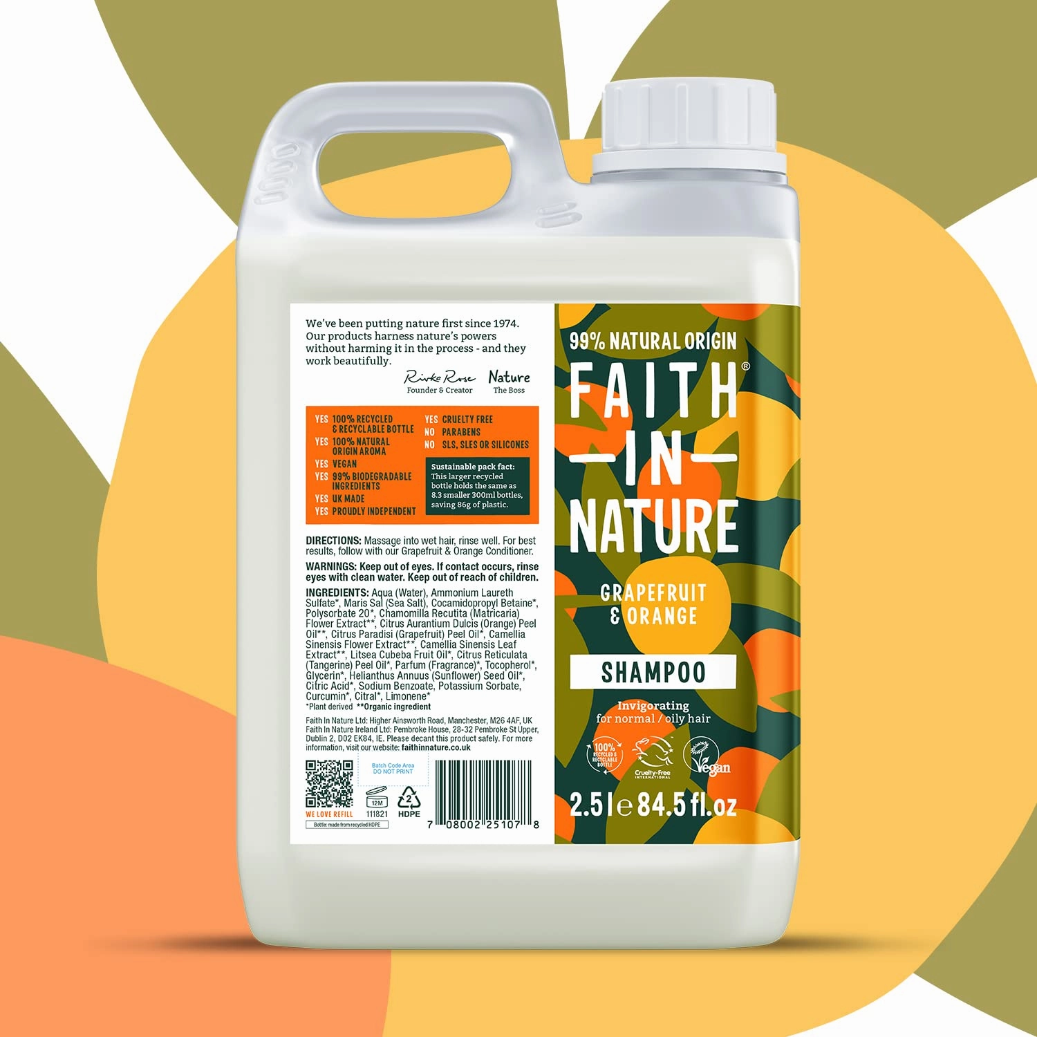 FAITH IN NATURE Natural Shampoo - Vegan & Cruelty Free, No SLS or Parabens - 84.5 fl oz, Grapefruit & Orange