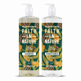 Faith In Nature Natural Shampoo & Conditioner Set - Vegan & Cruelty Free, No SLS or Parabens - 2 x 33.81 fl oz Value Bundle Pack, Shea & Argan