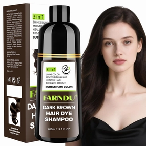 FARNDU Dark Brown Hair Dye Shampoo 3 in 1 with Argan Oil – 10-15 Min Gray Coverage, Natural Instant Hair Color Shampoo for Women and Men, Long-Lasting Up to 6 Months