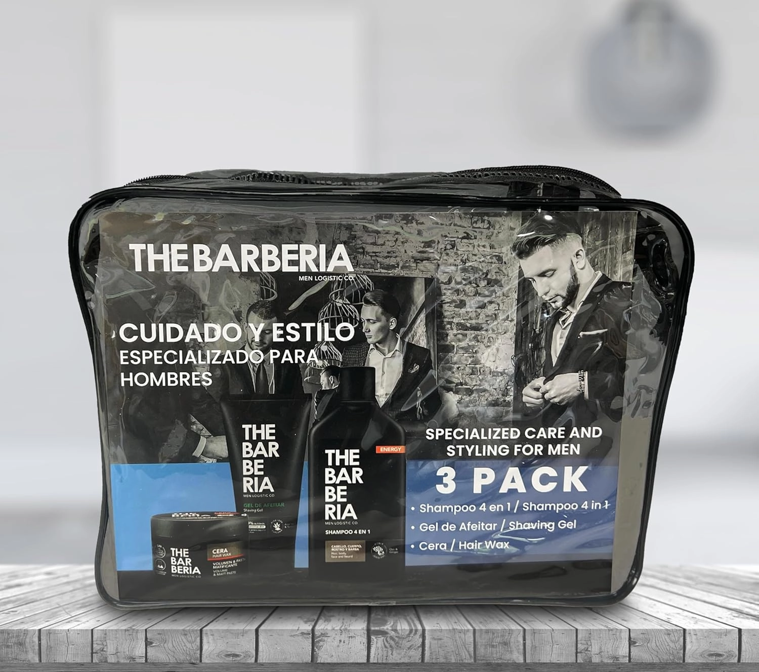 Father's Day Bundle: The Barberia 4-in-1 Shampoo Energy x 300Ml   Shaving Gel   Wax, Black