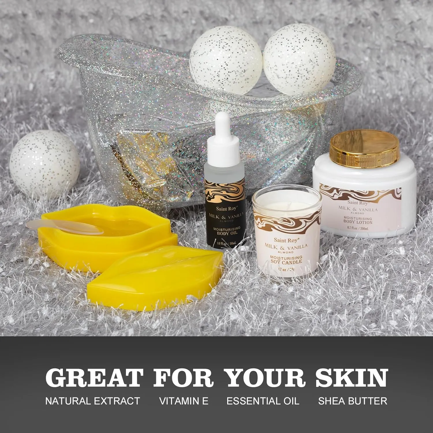 Fathers Day Gifts for Men & Dad Bath and Body Almond Milk Vanilla Spa Gifts for Women, Bath Gift Set Shower Gel, Scent Lotion, Bath Bomb Spa Gift Basket, Bath Care Set Birthday Holiday Home Spa Gifts