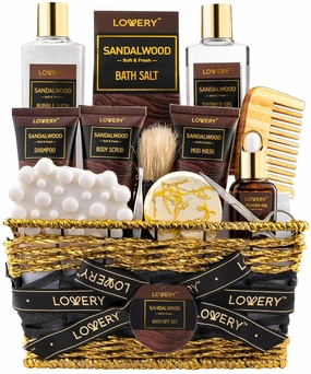 Fathers Day Mens Gift Set, 14Pc Sandalwood Bath Gift Set, Personal Self Care Kit, Gifts from Son, Relaxing Man Gift Basket for Dad, Boyfriend, Husband, Birthday Basket, Grooming & Skin Care for Men