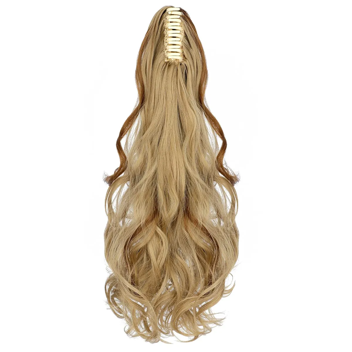 FELENDY Ponytail Extension Claw 18" 20" Curly Wavy Straight Clip in Hairpiece One Piece A Jaw Long Pony Tails for Women Ash Blonde Mix Ginger Brown