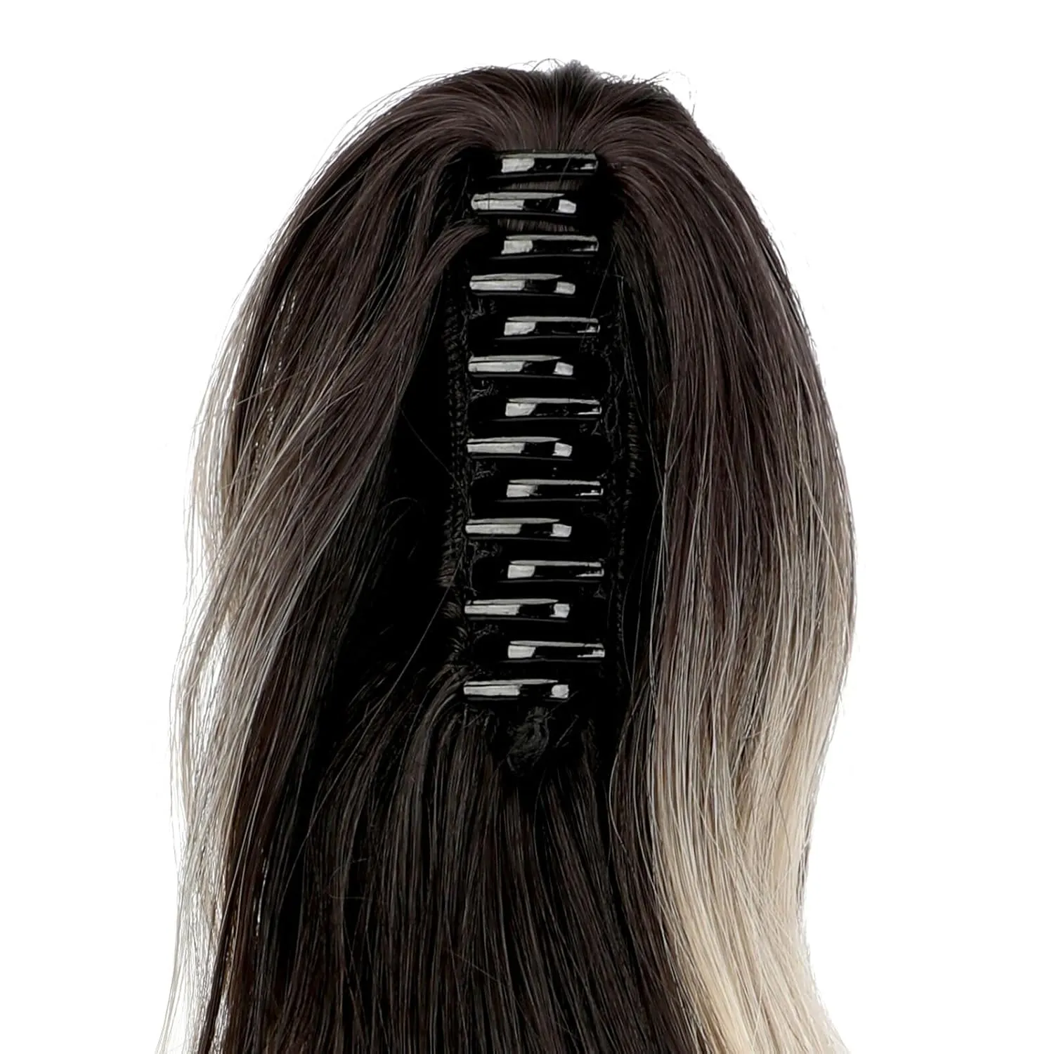 FELENDY Ponytail Extension Claw 18" 20" Curly Wavy Straight Clip in Hairpiece One Piece A Jaw Long Pony Tails for Women Dark Brown Mix Ombre Blonde