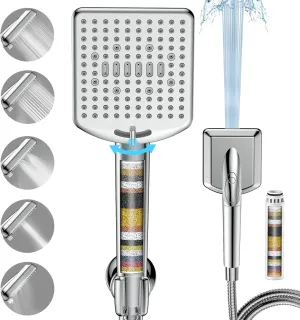 Filtered Shower Head with Handheld - High Pressure 6 Modes, 120 Anti-clog Nozzles, Detachable Showerhead with Hard Water Filters, Extra Long 6ft Hose, Power Wash Mode to Clean Bathroom, Pets