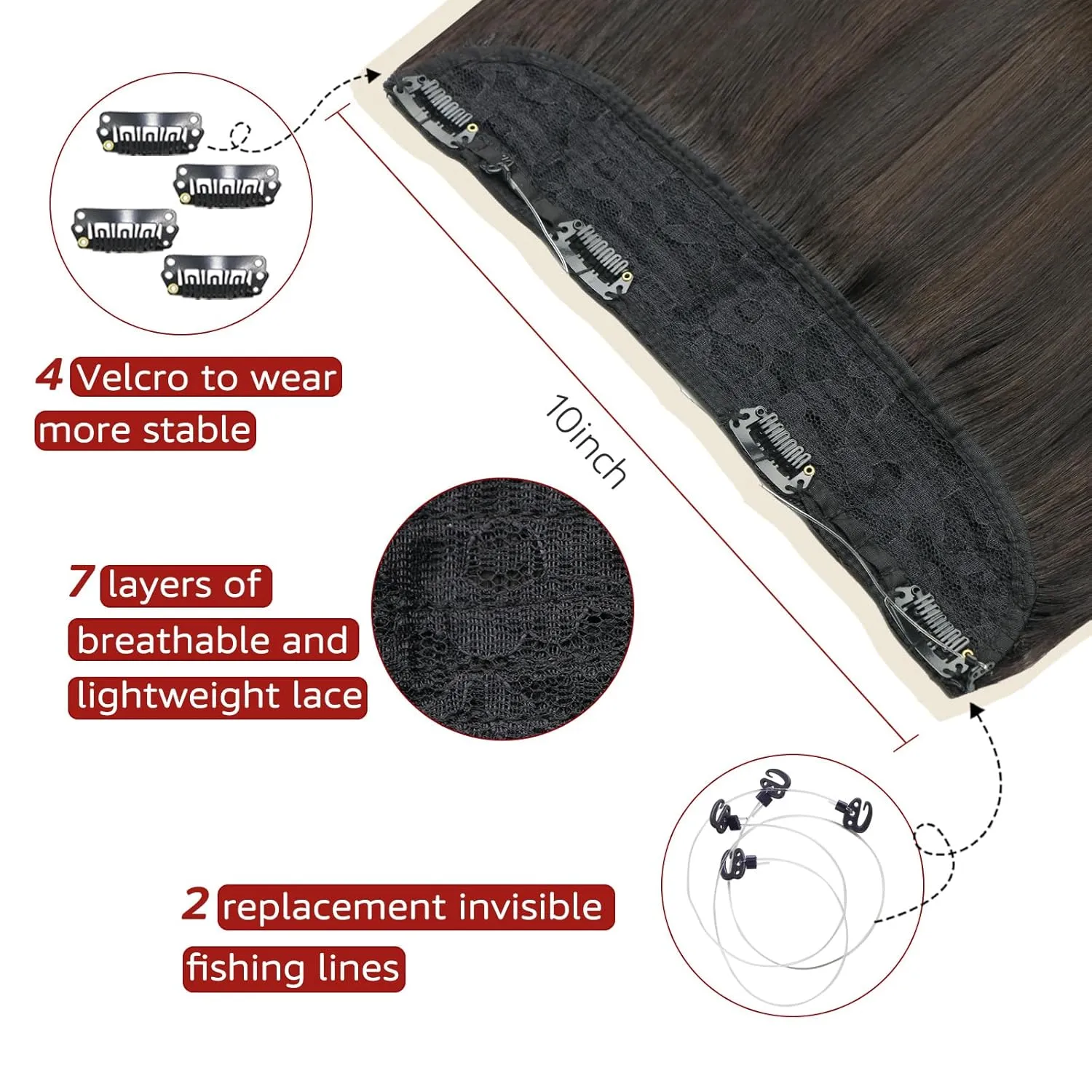 Fish Line Hair Extensions Natural Black to Chocolate Brown and Caramel Blonde Extensions Invisible Wire Hair Real Human Hair Straight 14inch 70g Hair Extensions(#1B/4/27-14inch)