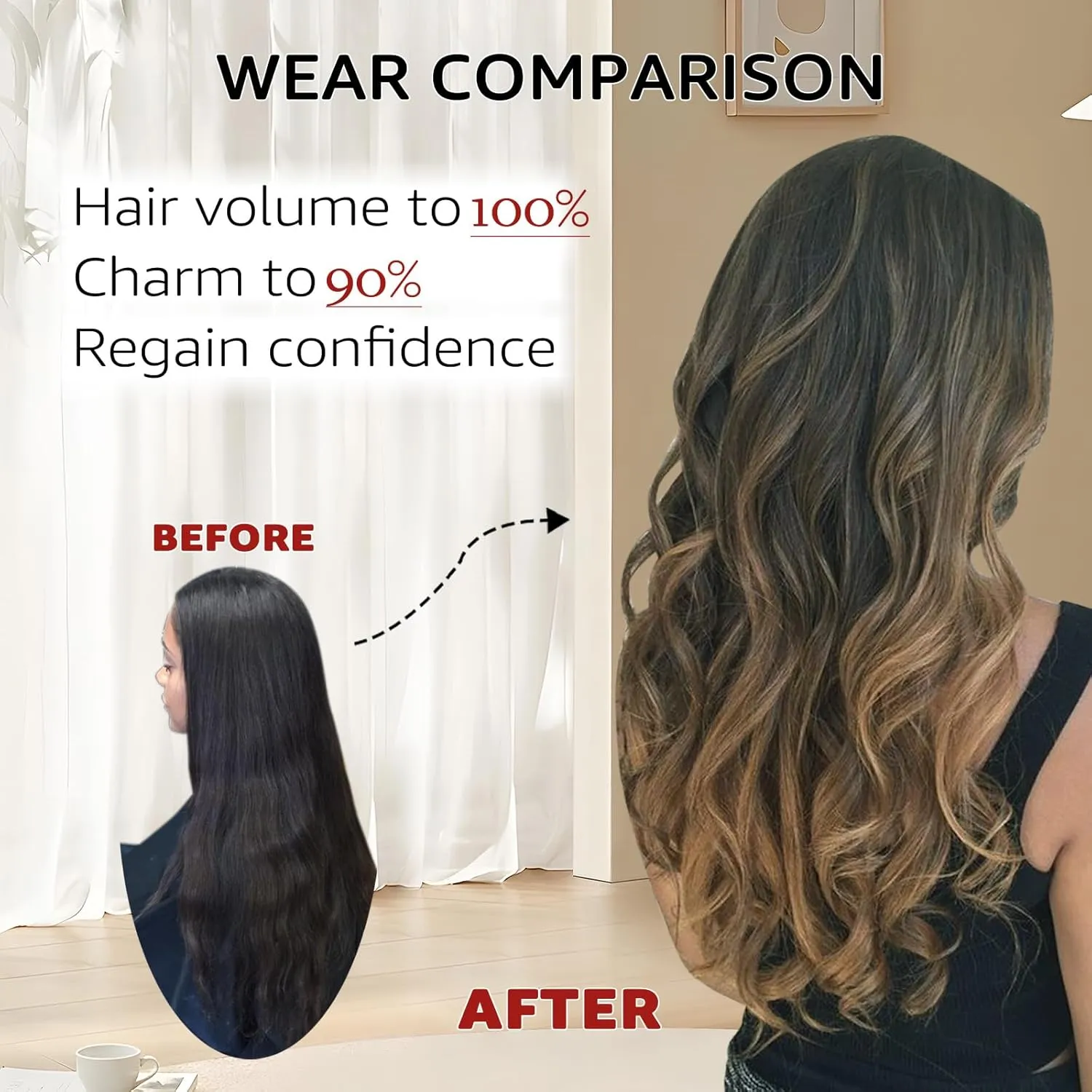Fish Line Hair Extensions Natural Black to Chocolate Brown and Caramel Blonde Extensions Invisible Wire Hair Real Human Hair Straight 14inch 70g Hair Extensions(#1B/4/27-14inch)