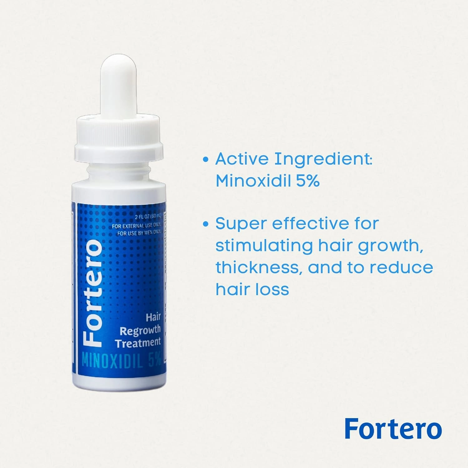 Fortero Hair Regrowth Treatment for Men 5% Minoxidil - Anti-Hair Loss Formula for Pattern Baldness, Alopecia - Anti-Hair Fall, Hair Regrowth, Hair Thinning Treatment 2fl Oz (1 Pack)
