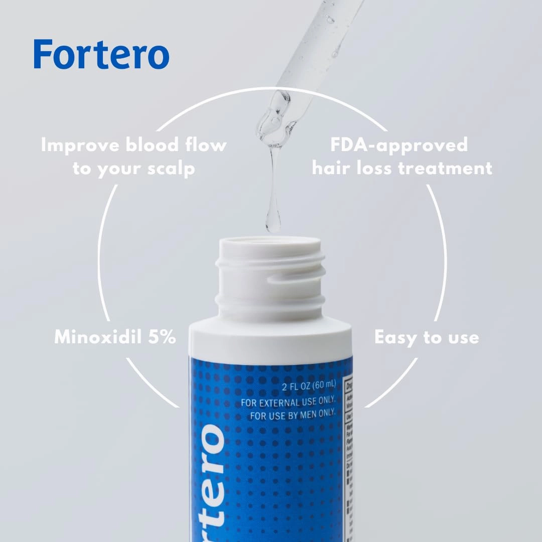 Fortero Hair Regrowth Treatment for Men 5% Minoxidil - Anti-Hair Loss Formula for Pattern Baldness, Alopecia - Anti-Hair Fall, Hair Regrowth, Hair Thinning Treatment 2fl Oz (1 Pack)