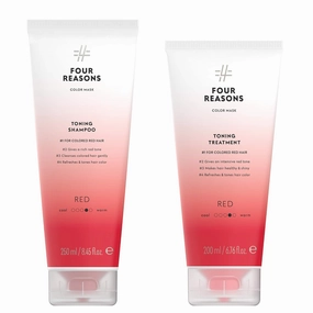 FOUR REASONS Color Mask Red Shampoo & Treatment Bundle & Conditioner Set for Color Protected, Vegan, Cruelty Free Red Hair, 8.5 oz