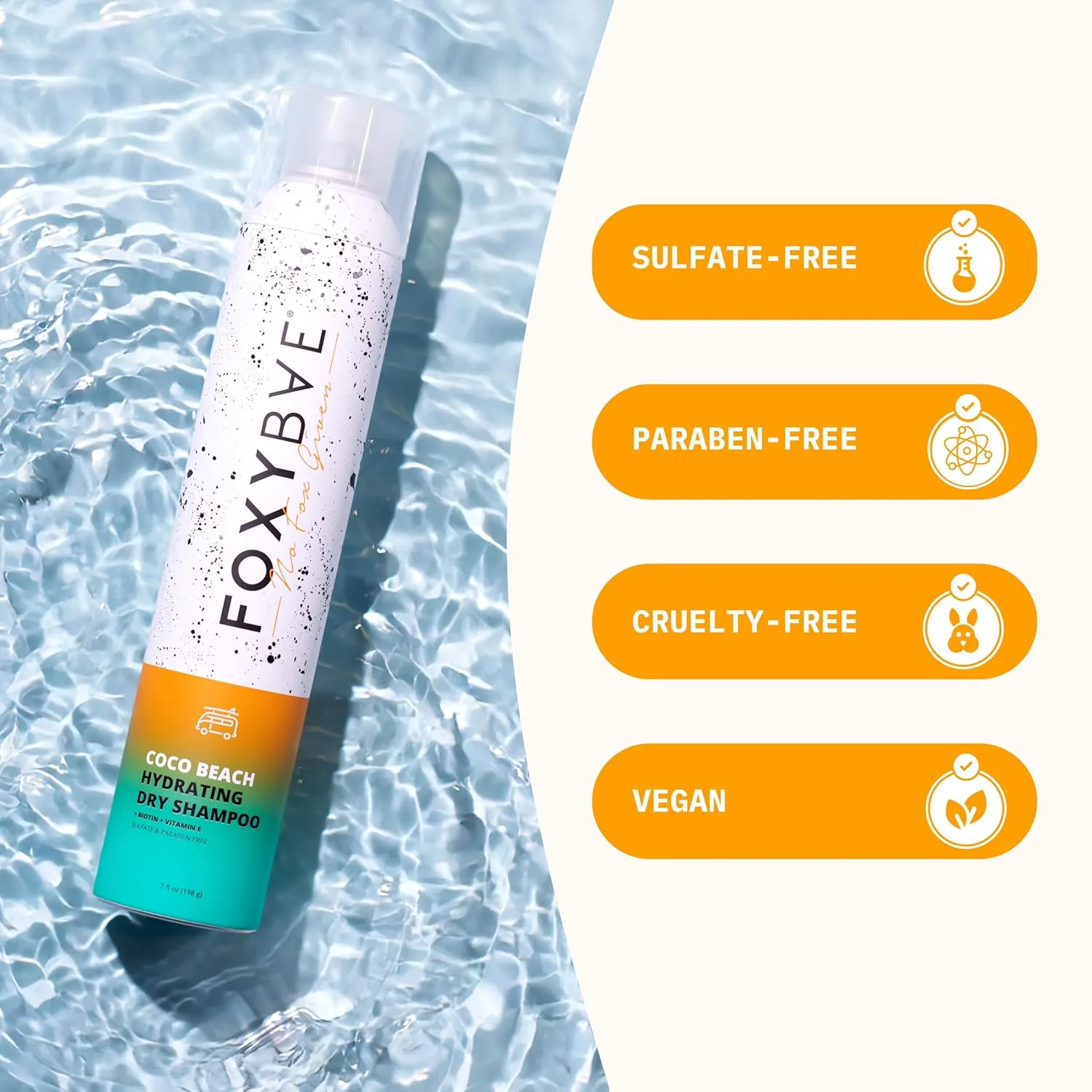 FoxyBae Dry Shampoo Spray for Women - All Hair Types - with Biotin, Vitamin E - Adds Texture, Volume; Absorbs Oil - Coco Beach - Sulfate & Paraben-Free - Beachy-Coconut Scented - Waterless - 7 Fl Oz