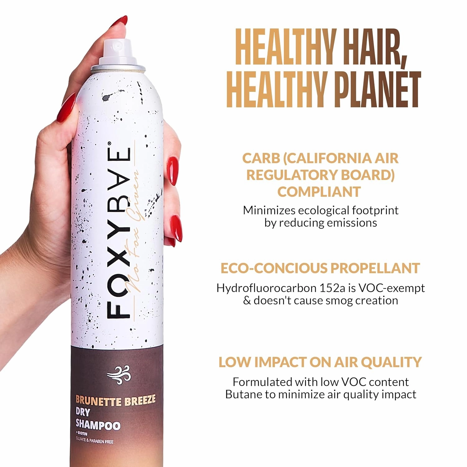 FoxyBae Dry Shampoo for Dark Hair - with Biotin - Deodorizing, Volumizing, Refreshing Spray - Brunette Breeze - 7 Fl Oz