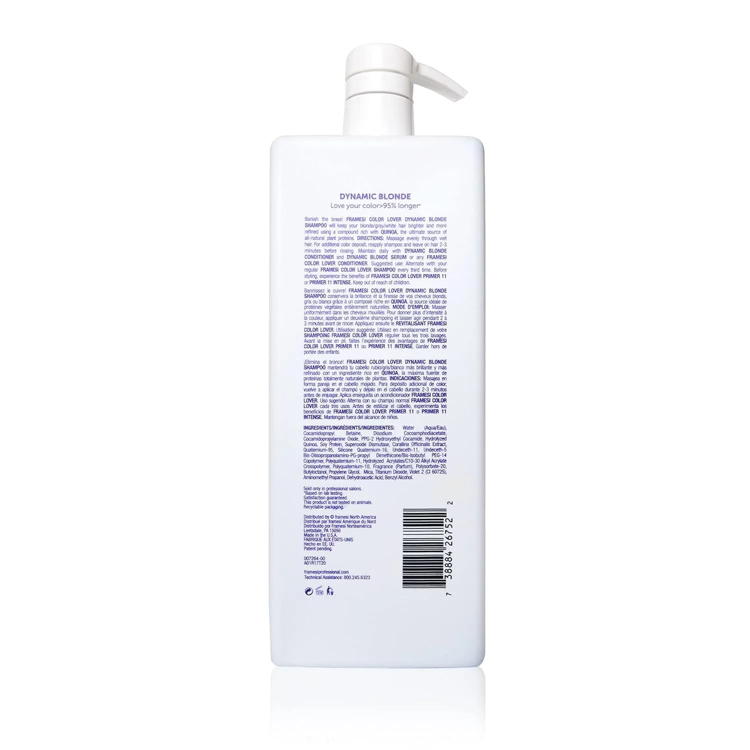FRAMESI Color Lover Dynamic Blonde Purple Shampoo, Sulfate Free Shampoo, Color Treated Hair