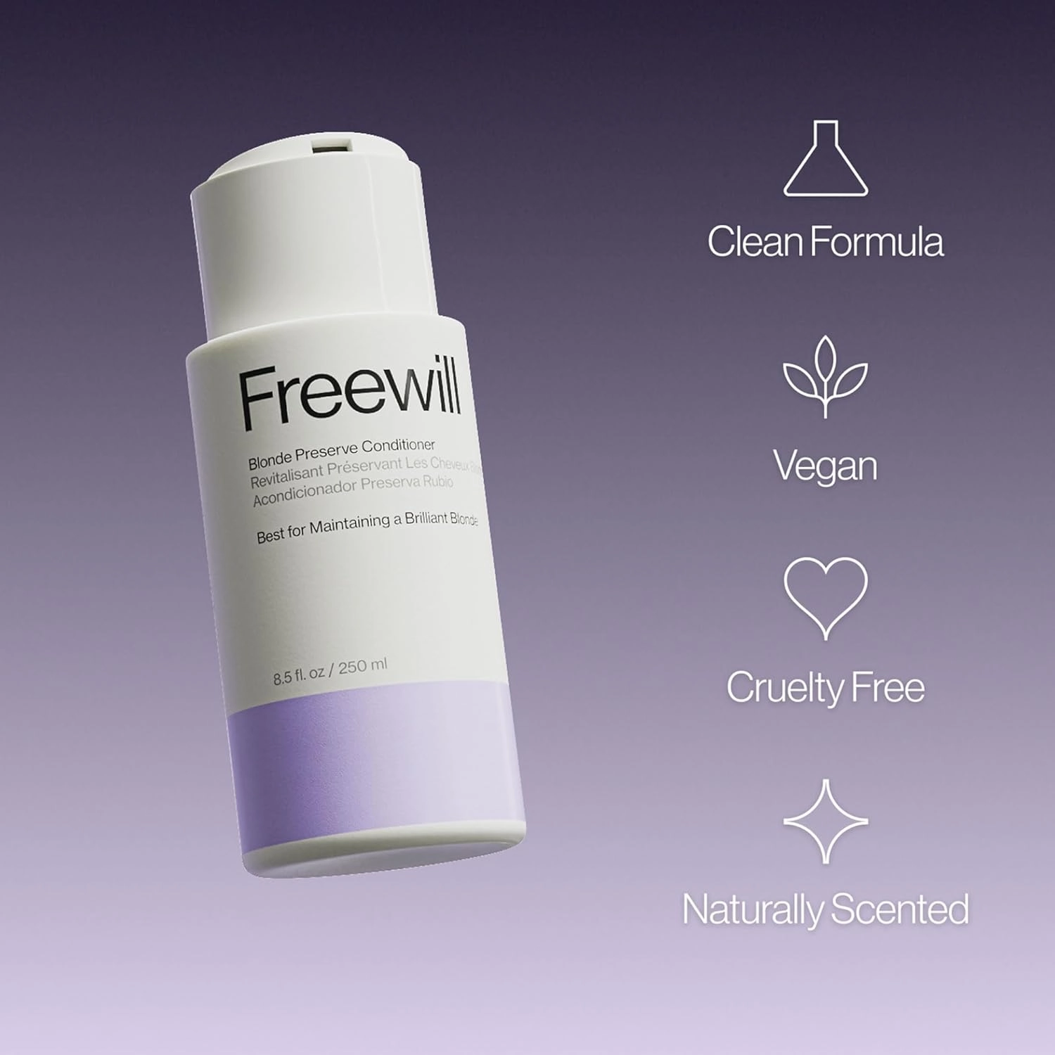 Freewill Blonde Preserve Purple Shampoo for Blonde, Silver & Gray Hair, Sulfate-Free Brassiness Neutralizer, Boosts Shine & Enhances Color, 8.5 oz