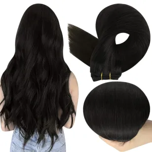 Full Shine Sew In Hair Extensions Real Human Hair Natural Black Sew In Extensions Long Straight Color Off Black Double Weft Extensions Remy Human Hair Bundles 22 Inch Human Hair Sew In 105G