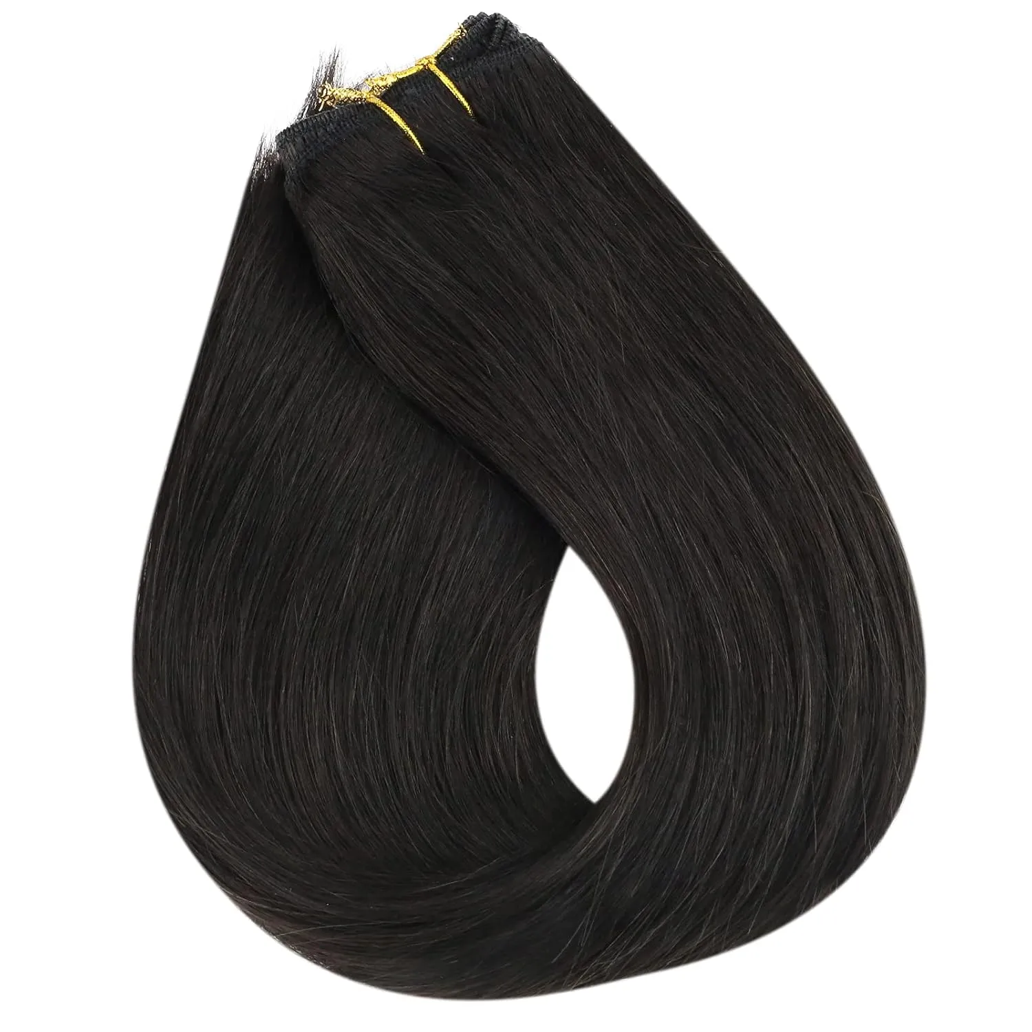 Full Shine Sew In Hair Extensions Real Human Hair Natural Black Sew In Extensions Long Straight Color Off Black Double Weft Extensions Remy Human Hair Bundles 22 Inch Human Hair Sew In 105G