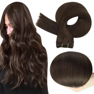 Full Shine Straight Remy Hair Weft Extensions Sew In Weft Hair Extensions Full Head Double Weft Hair Color 2 Darkest Brown Weft Human Hair Bundles 105 Grams 18 Inch Sew In Extensions Soft Hair