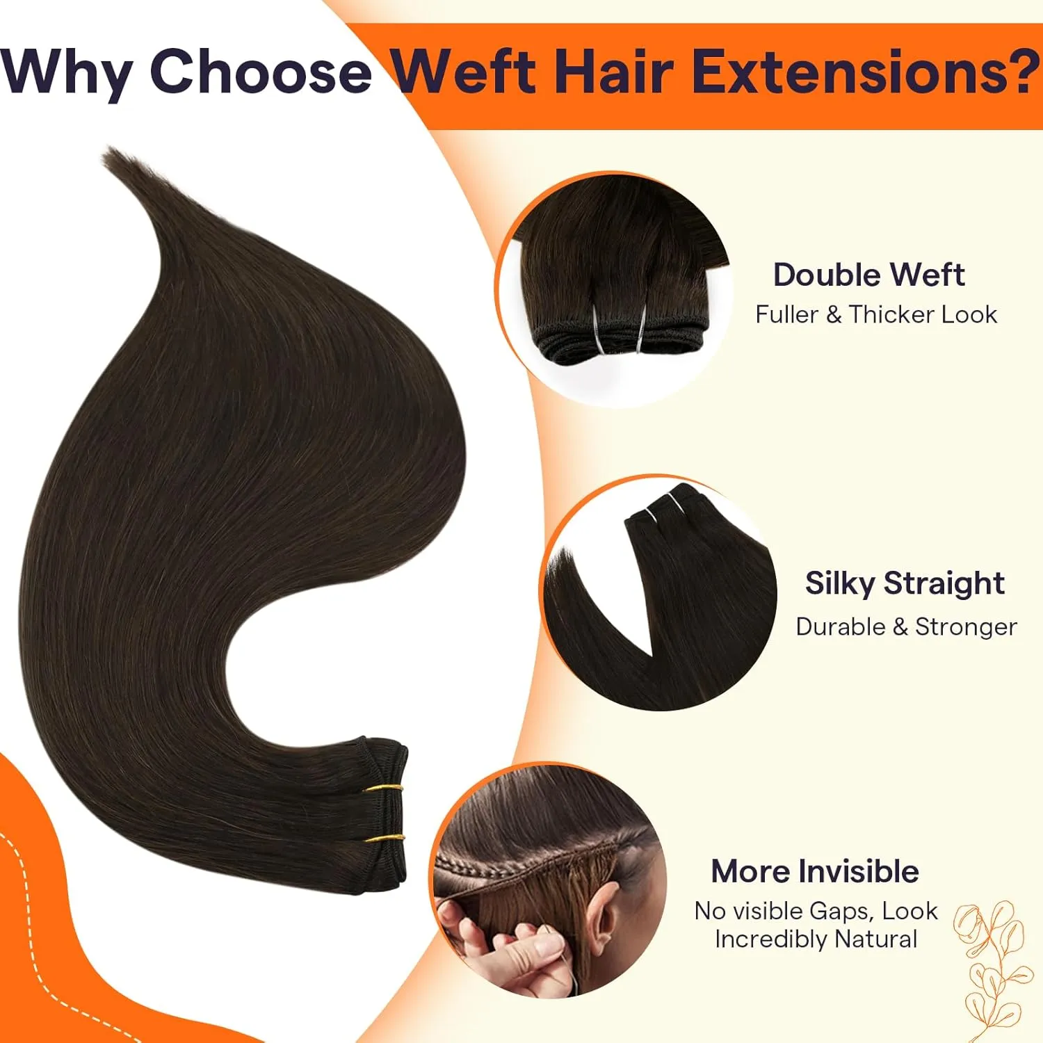 Full Shine Straight Remy Hair Weft Extensions Sew In Weft Hair Extensions Full Head Double Weft Hair Color 2 Darkest Brown Weft Human Hair Bundles 105 Grams 18 Inch Sew In Extensions Soft Hair