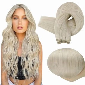 Full Shine Hair Extensions Sew In Hair Extensions Real Human Hair 22 Inch Human Hair Extensions Sew In Color White Blonde Human Hair Bundles Invisible Hair Extensions Real Human Hair 105G