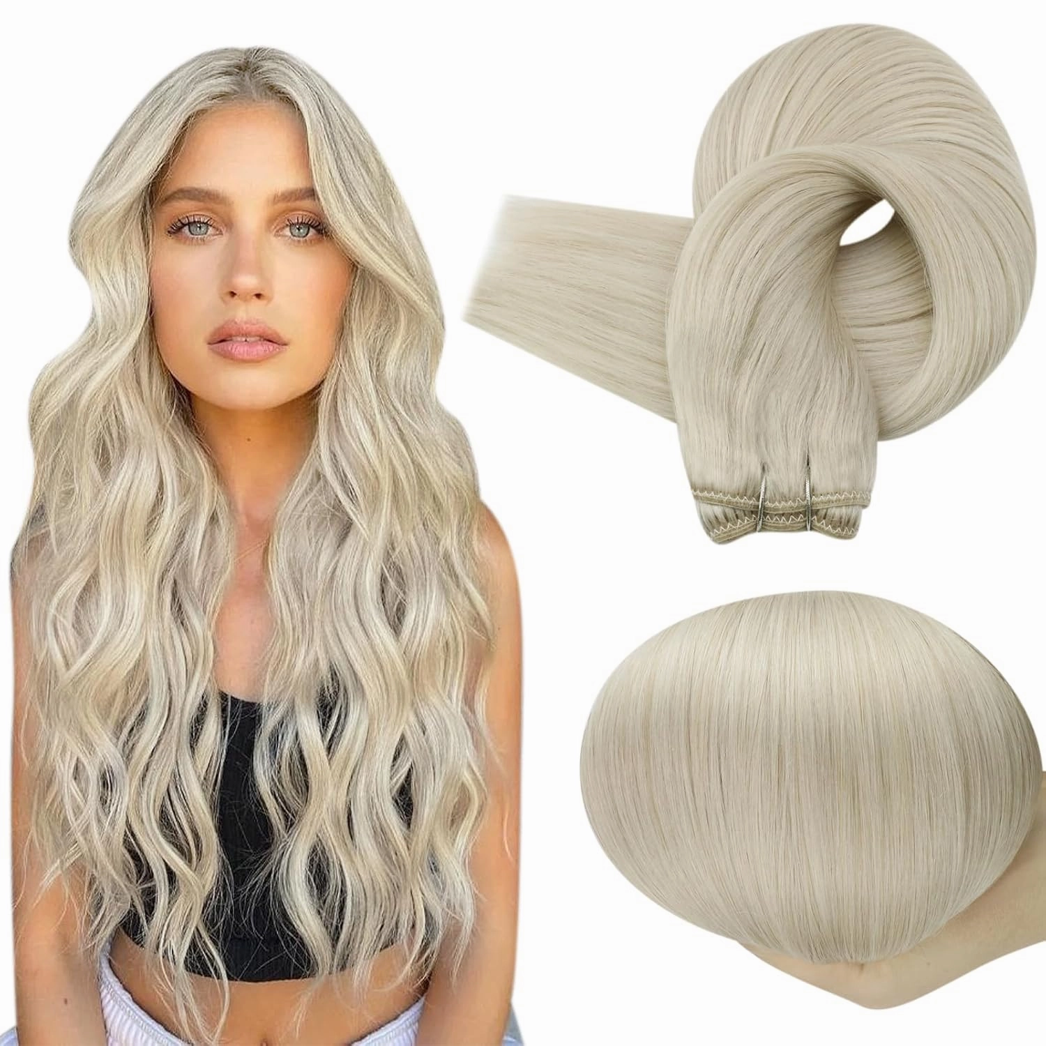Full Shine Hair Extensions Sew In Hair Extensions Real Human Hair 22 Inch Human Hair Extensions Sew In Color White Blonde Human Hair Bundles Invisible Hair Extensions Real Human Hair 105G