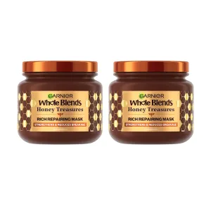 Garnier Whole Blends Honey Treasures Repairing Mask, for Dry, Damaged Hair, 11.5 Fl Oz, 2 Count (Packaging May Vary)