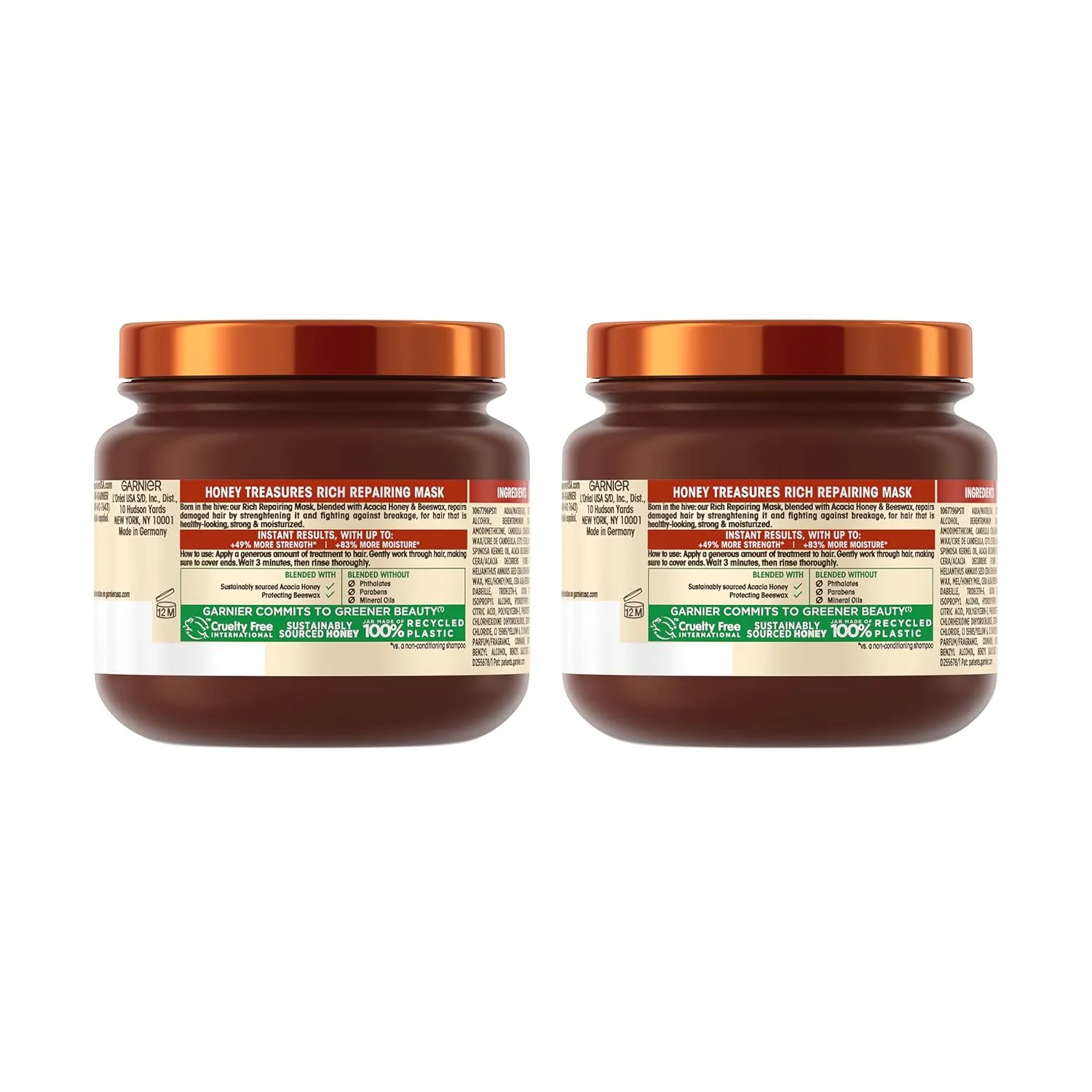 Garnier Whole Blends Honey Treasures Repairing Mask, for Dry, Damaged Hair, 11.5 Fl Oz, 2 Count (Packaging May Vary)