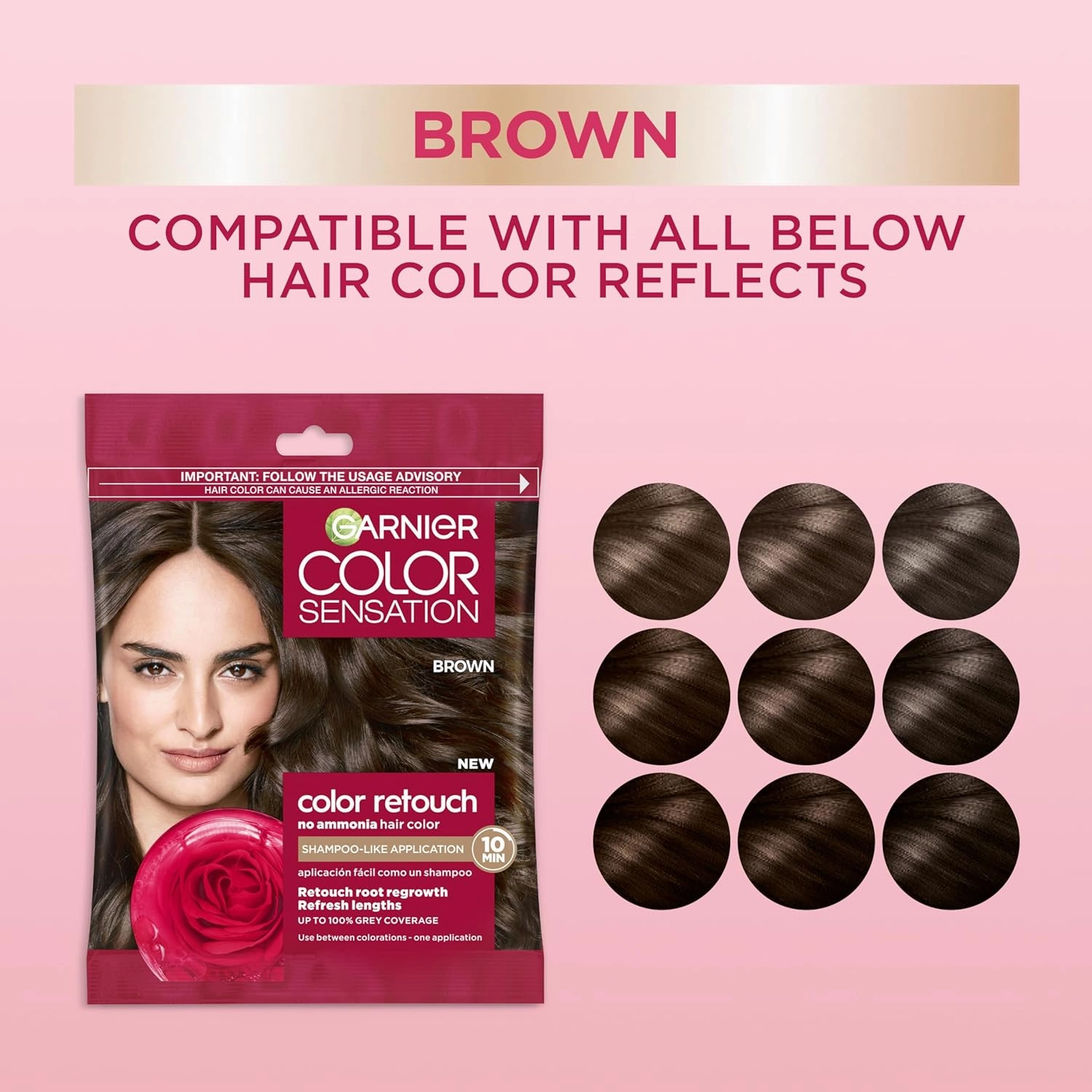 Garnier Color Sensation Color Retouch, Demi Permanent Hair Dye for Roots with 100% Gray Coverage, Brown Hair Dye 5.0, Pack of 6