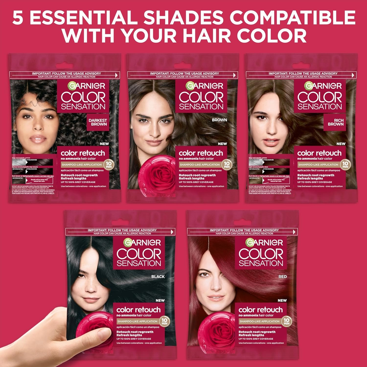 Garnier Color Sensation Color Retouch, Demi Permanent Hair Dye for Roots with 100% Gray Coverage, Brown Hair Dye 5.0, Pack of 6