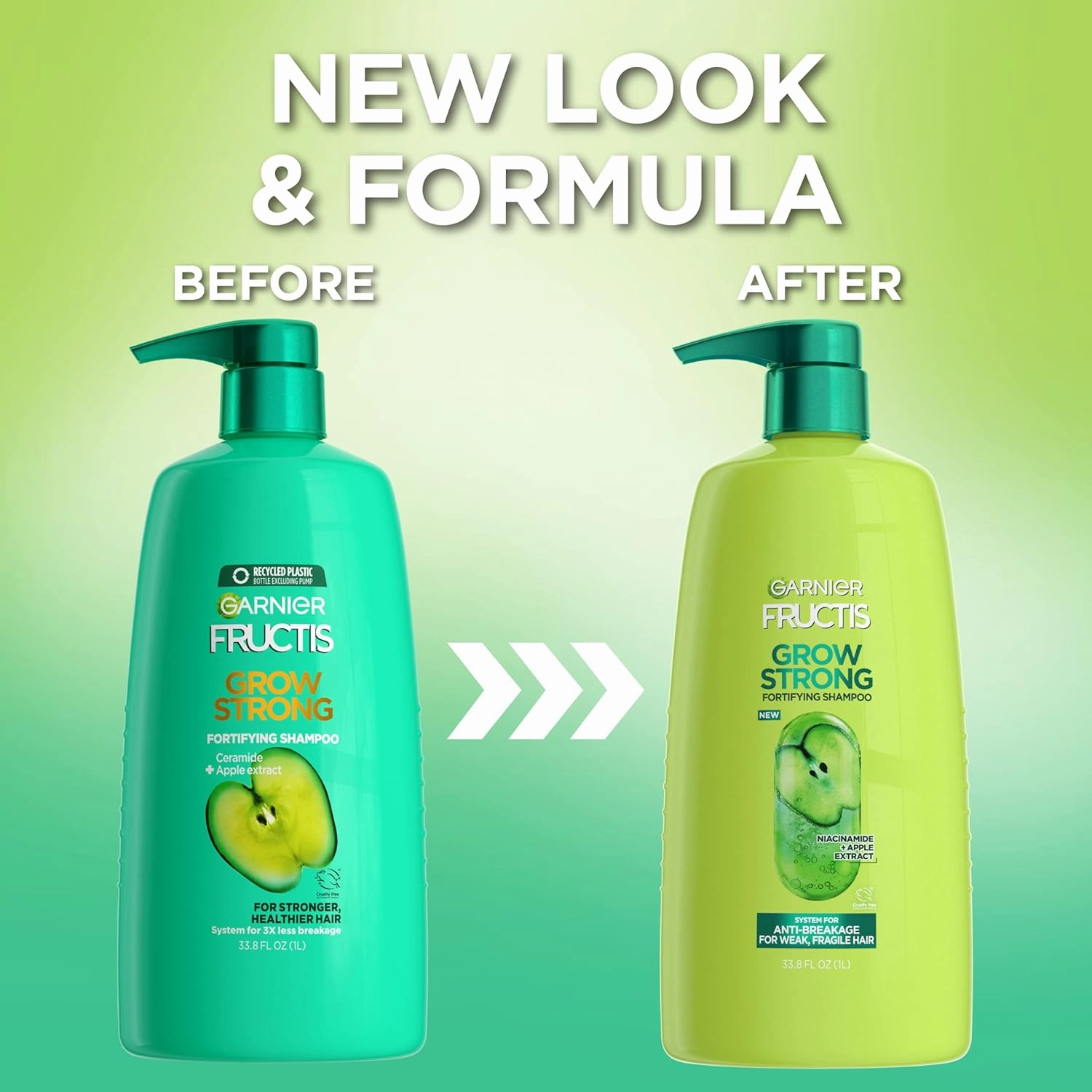 Garnier Fructis Grow Strong Shampoo, 33.8 Fl Oz, 1 Count (Packaging May Vary) (Pack of 2)
