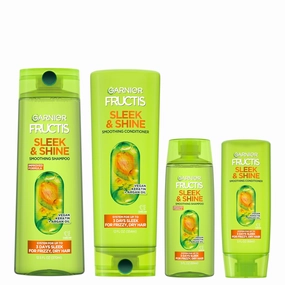 Garnier Fructis Sleek & Shine Full   Travel Size Shampoo (12.5 & 3 Fl Oz)   Conditioner (12 & 3 Fl Oz) Set for Frizzy, Dry Hair, Plant Keratin   Argan Oil (4 Items), 1 Kit (Packaging May Vary)