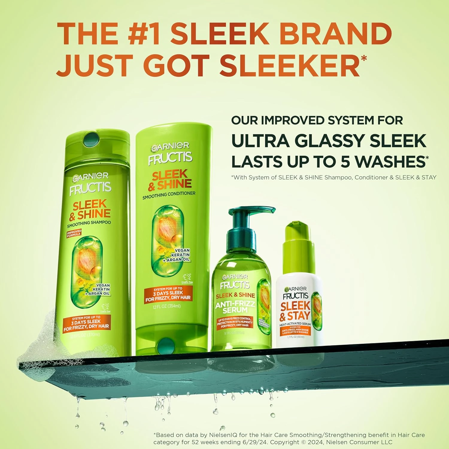 Garnier Fructis Sleek & Shine Full   Travel Size Shampoo (12.5 & 3 Fl Oz)   Conditioner (12 & 3 Fl Oz) Set for Frizzy, Dry Hair, Plant Keratin   Argan Oil (4 Items), 1 Kit (Packaging May Vary)
