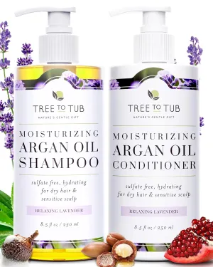 Gentle Argan Oil Shampoo & Conditioner by Tree to Tub—pH 5.5 Balanced Moisturizing Duo with Wild Soapberry & Organic Moroccan Oil - Nourishes Dry Hair & Very Sensitive Scalp, Sulfate Free (2 Pack)