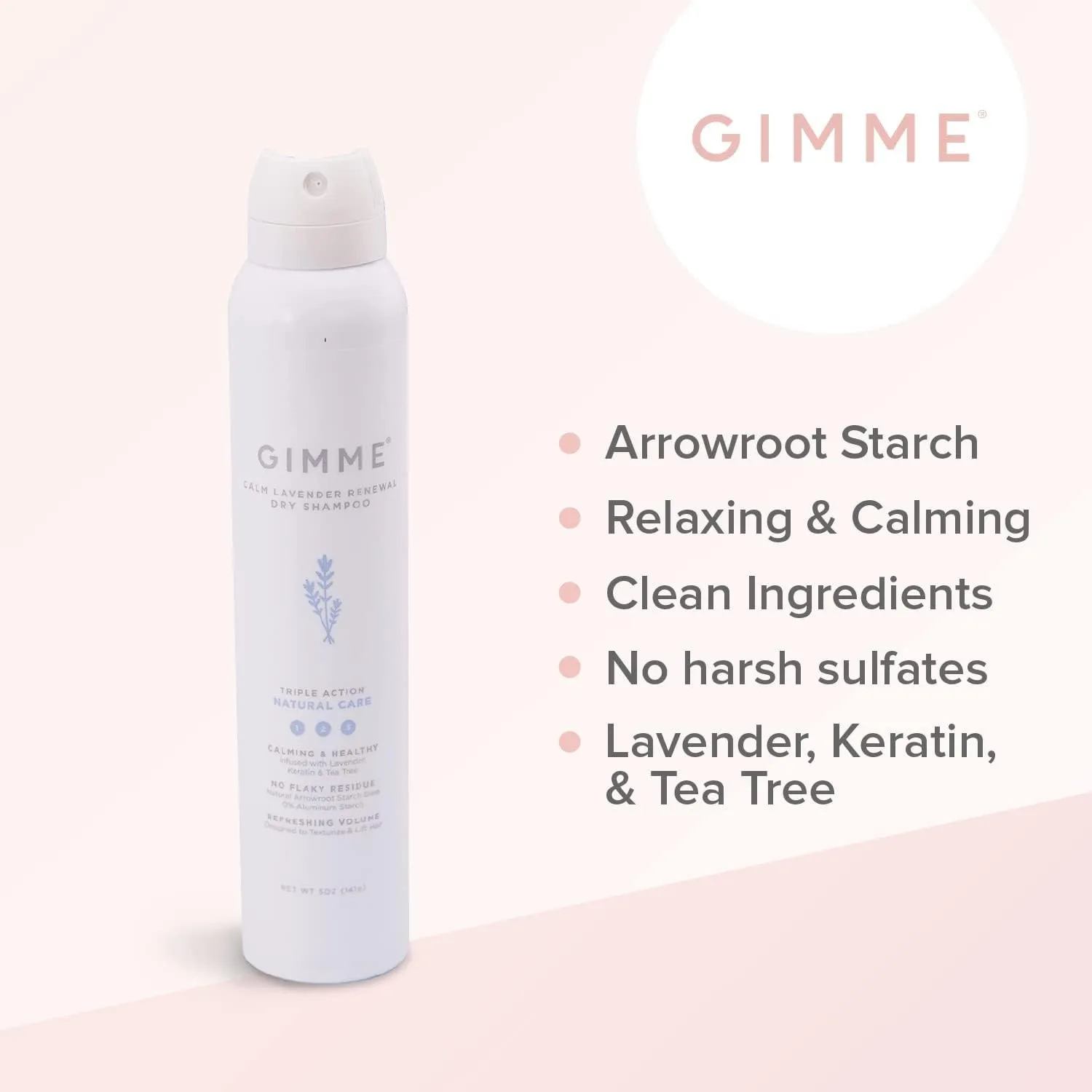 Gimme Beauty - Lavender Calm Renewal - All Natural Dry Shampoo - With Keratin & Tea Tree for Volumizing & Calming - Free of Sulfates, Aluminum Starch, & Parabens (5 Oz)