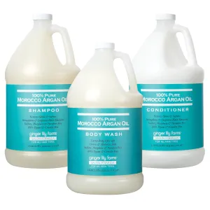 Ginger Lily Farms 100% Pure Morocco Argan Oil Body Wash   Shampoo   Conditioner Bundle, 1 Gallon Each