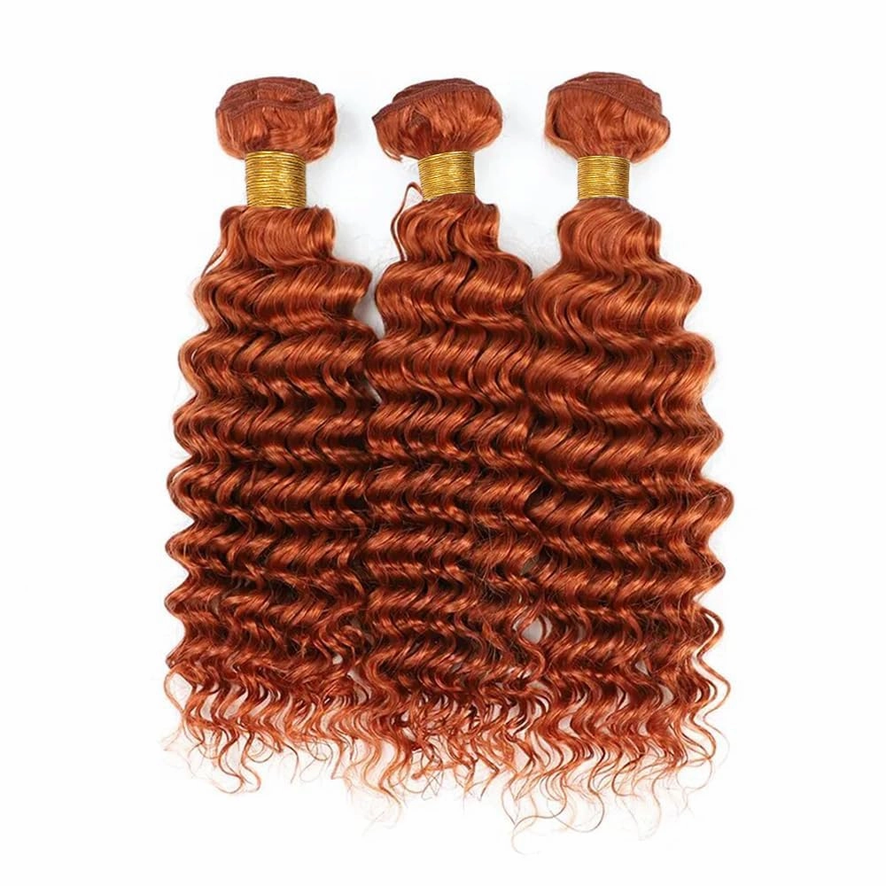 Ginger Orange Human Hair Bundles Deep Wave Bundles Human Hair Unprocessed Virgin Weave Hair Ginger Orange 350 Color