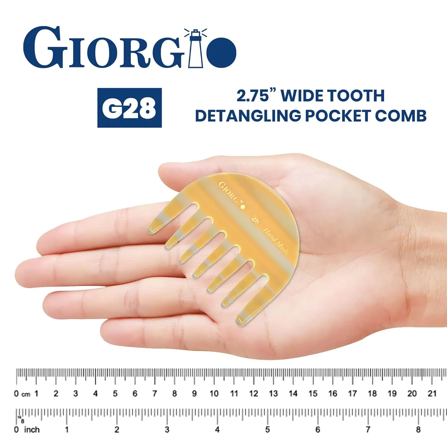 Giorgio G28 Detangling Comb, Pocket and Travel Hair Detangler for Thick Hair - Wide Tooth, Handmade, Saw-Cut, and Polished for Wet and Dry Everyday Care