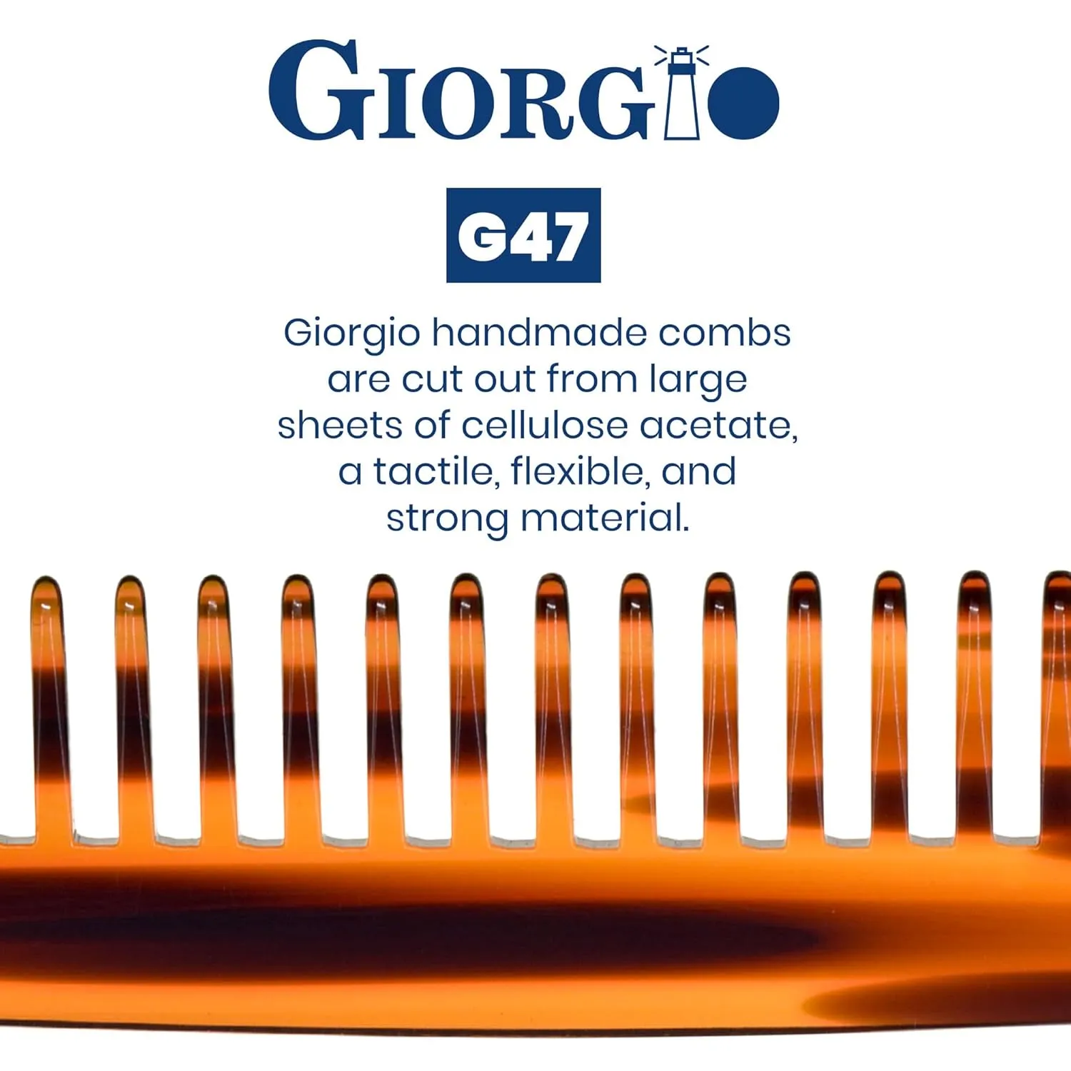 Giorgio G47 Hair Comb, Detangling wide tooth comb for Thick Curly Wavy Hair. Long Hair Detangler Comb For Wet and Dry Hair. Handmade, Extra Wide Tooth Comb Saw-Cut, Hand Polished, Tortoise Shell (6")