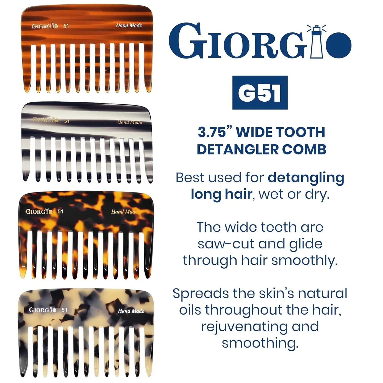 Giorgio G51 Graphite Small Travel Purse Hair Detangling Comb, Wide Teeth Pocket Comb for Thick Curly Wavy Hair. Hair Detangler Comb For Wet and Dry Everyday Care Handmade of Cellulose, Saw-Cut Hand Polished (2 Pack)