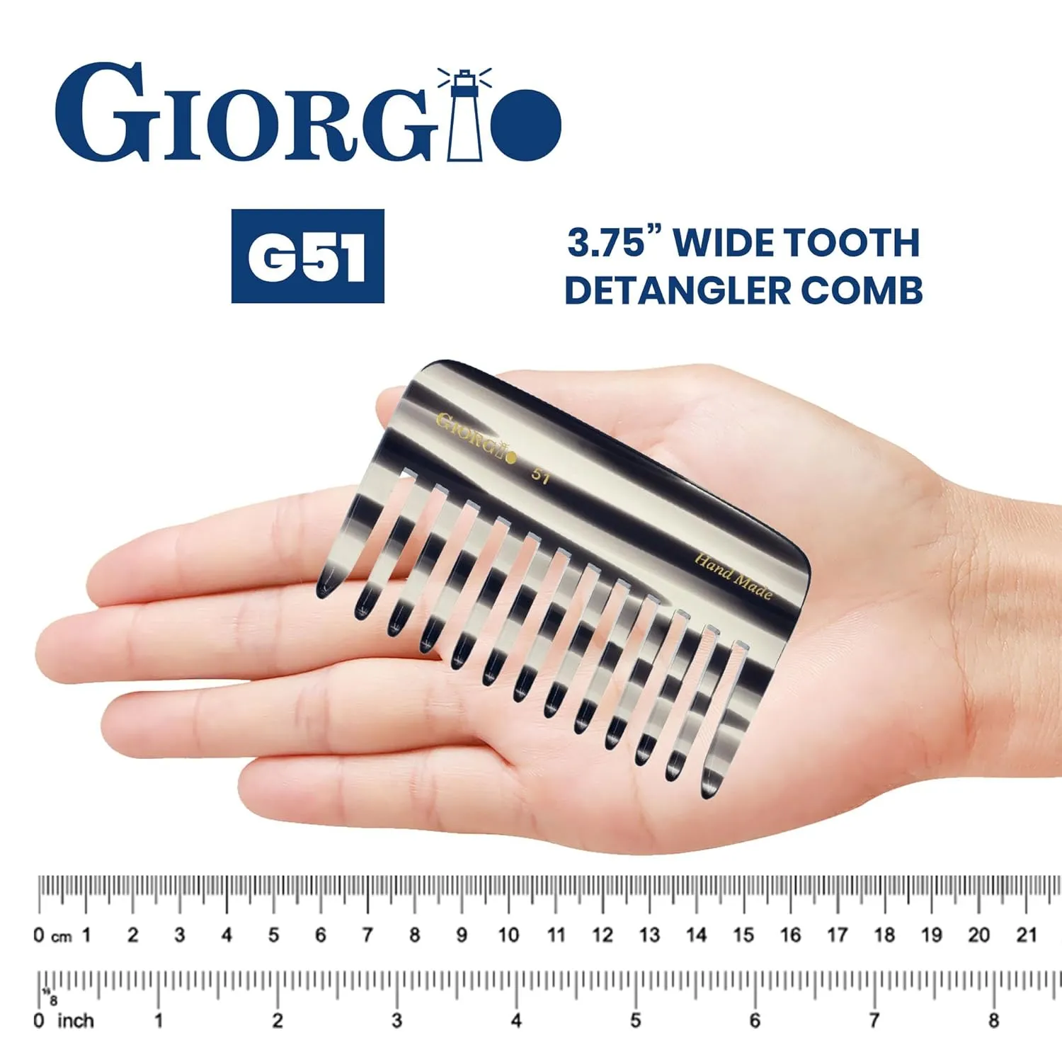Giorgio G51 Graphite Small Travel Purse Hair Detangling Comb, Wide Teeth Pocket Comb for Thick Curly Wavy Hair. Hair Detangler Comb For Wet and Dry Everyday Care Handmade of Cellulose, Saw-Cut Hand Polished (2 Pack)