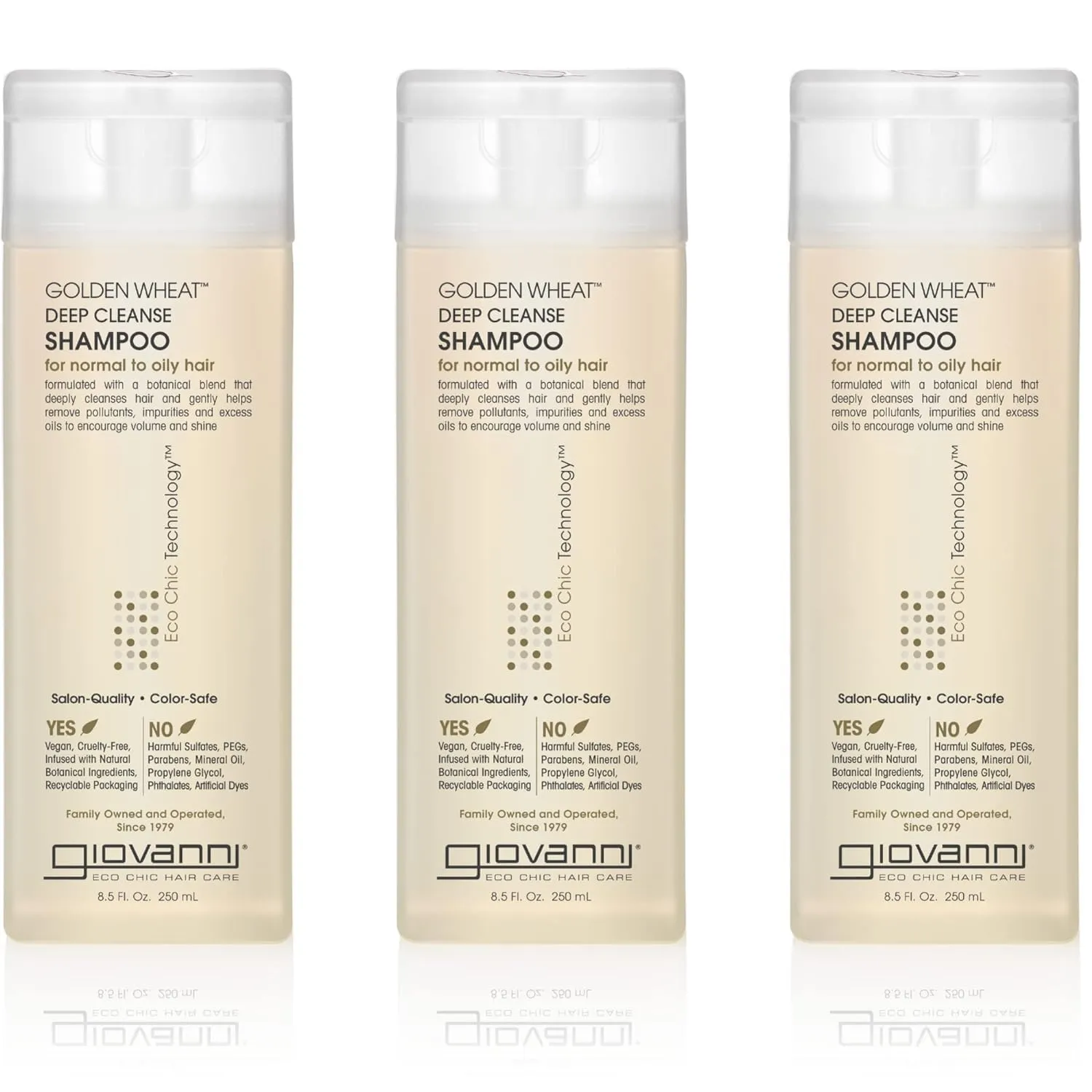 GIOVANNI ECO CHIC Golden Wheat Deep Cleanse Shampoo - Shampoo for Oily Hair, Deep Cleansing With Botanical Oils, Helps Encourages Volume & Shine - Spearmint Oil   Aloe Vera, 8.5 oz (3 Pack)