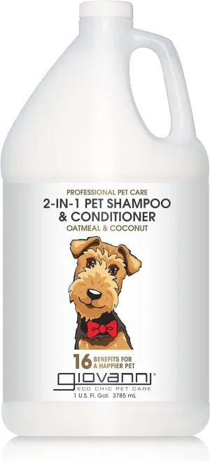 GIOVANNI Professional 2-in-1 Pet Shampoo & Conditioner - for Dogs & Cats, Oatmeal & Coconut, Helps Neutralize Odors, Deeply Cleanses, Silkens, Controls Static - 128 oz