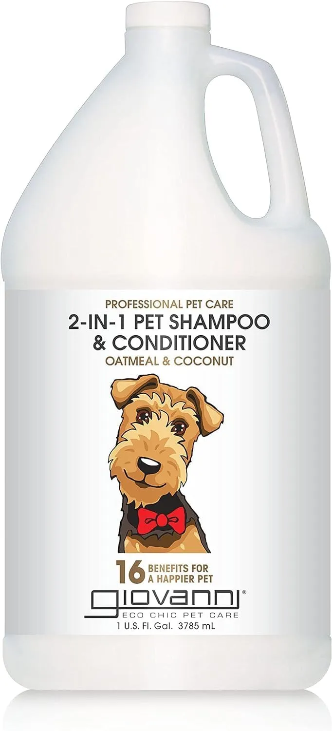 GIOVANNI Professional 2-in-1 Pet Shampoo & Conditioner - for Dogs & Cats, Oatmeal & Coconut, Helps Neutralize Odors, Deeply Cleanses, Silkens, Controls Static - 128 oz